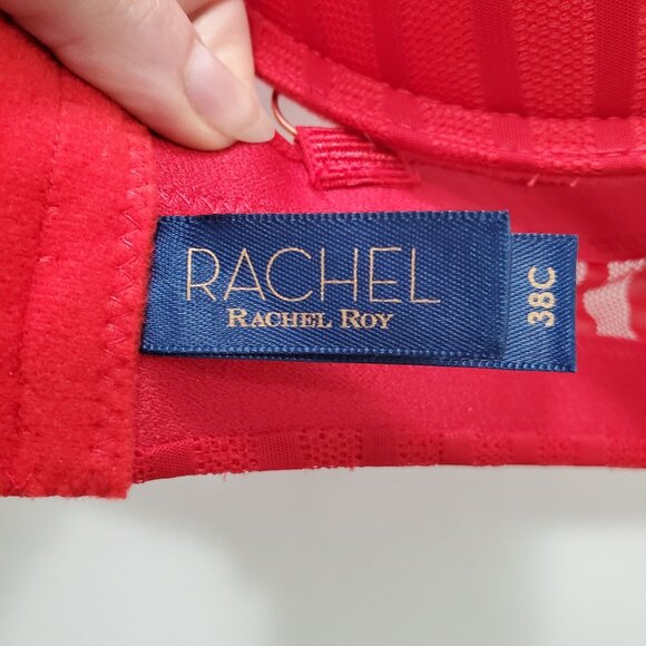 RACHEL Rachel Roy‎ #RR126AX Red Mesh Stripe Underwire Perfect Push Up Bra Sz 38C - Picture 5 of 7